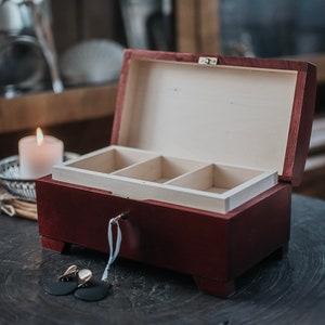 Mahogany wooden box closed with key,natural wood, lockable,box with lock,3 compartments,wooden keepsake,jewerly box,birthday image 2