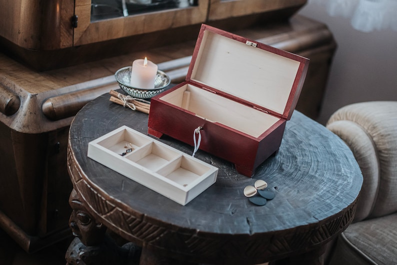 Mahogany wooden box closed with key,natural wood, lockable,box with lock,3 compartments,wooden keepsake,jewerly box,birthday image 6