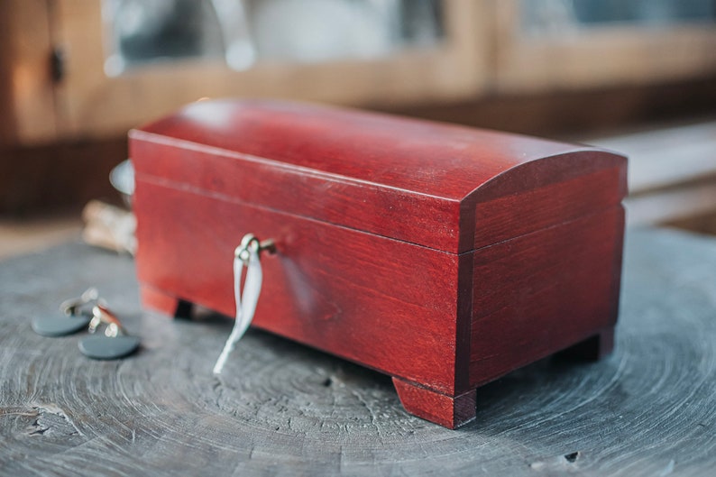 Mahogany wooden box closed with key,natural wood, lockable,box with lock,3 compartments,wooden keepsake,jewerly box,birthday image 9