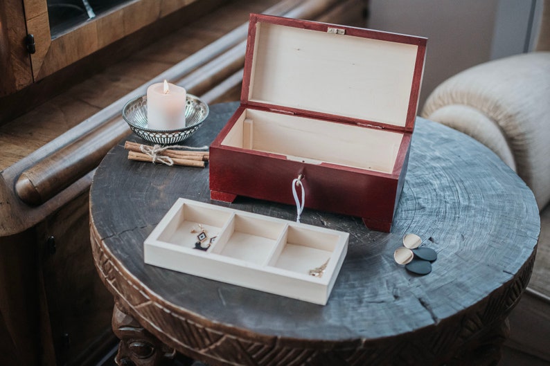 Mahogany wooden box closed with key,natural wood, lockable,box with lock,3 compartments,wooden keepsake,jewerly box,birthday image 5