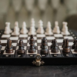 Set of magnetic wooden chess, travel size and portable, brand new hand crafted wooden chess, board game, playing, fun, strategic game