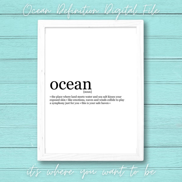 Ocean Definition Digital File, Ocean Definition, Ocean Quote, Words, Wall Art, Home Decor, Printable