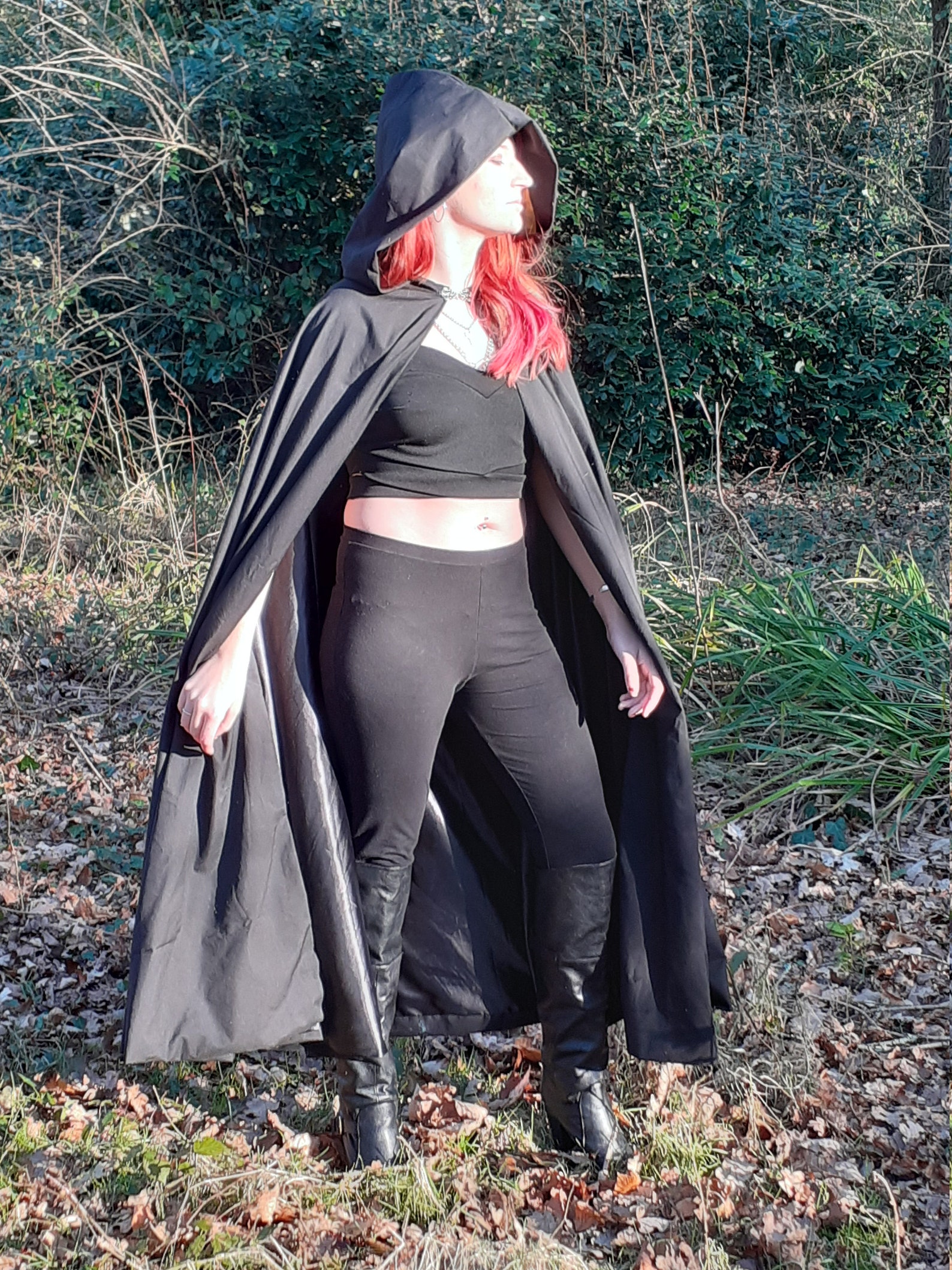 Black cloak with yellow lined hood Etsy