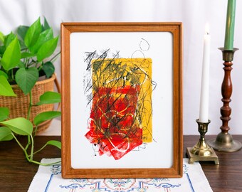 Rainbow monotype gel print original one off mounted framed shimmer A4