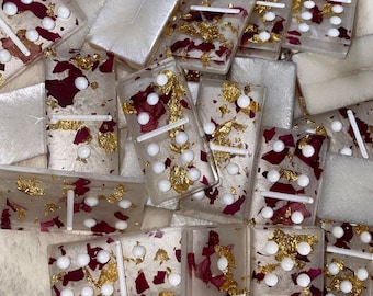 Gold and Rose Domino Set | Double 6 & Double 9 Domino Sets | Personalize Custom Resin Domino Sets