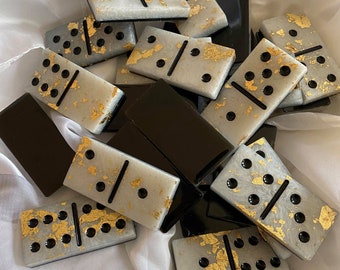 Gold Flake Resin Domino Set | Double 6 & Double 9 Domino Sets | Personalize Custom Resin Domino Sets
