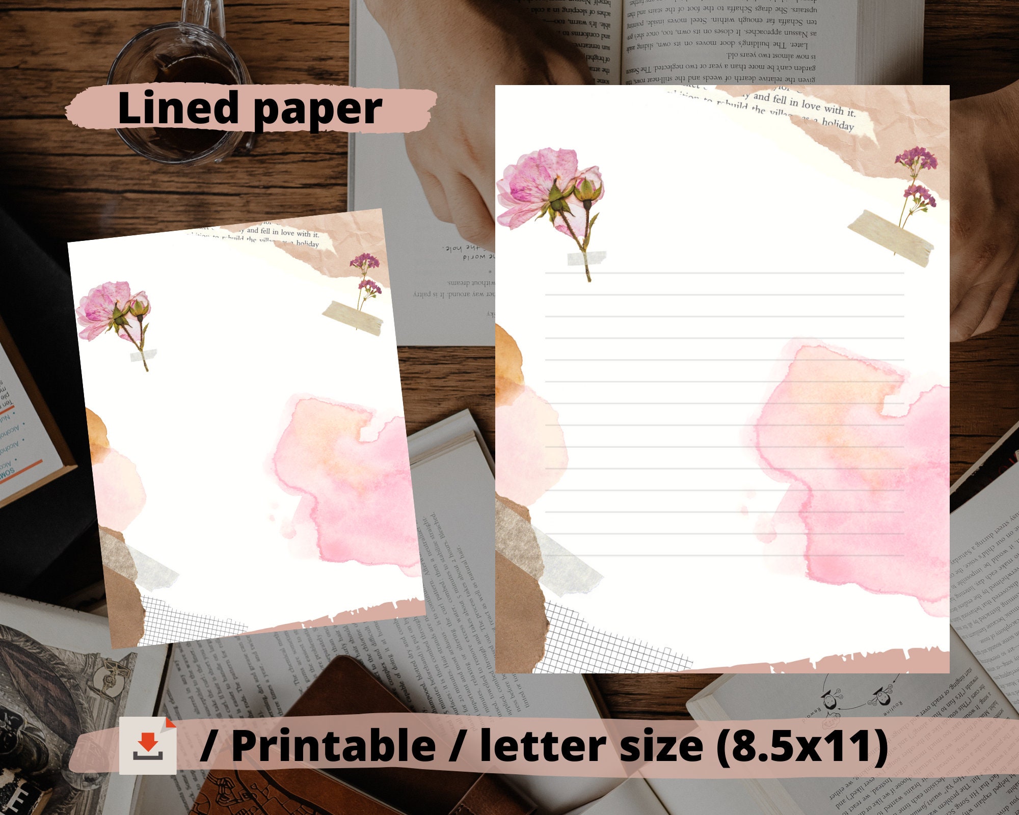 floral lined paper journal note pad stationary writing etsy