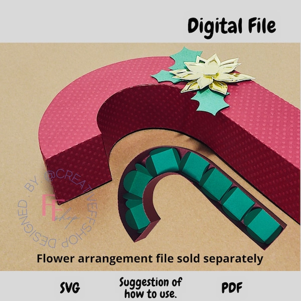Candy cane box, Christmas Candy Cane Gift Box, cut file, Candy cane box SVG and PDF, silhouette, cricut, scuncut