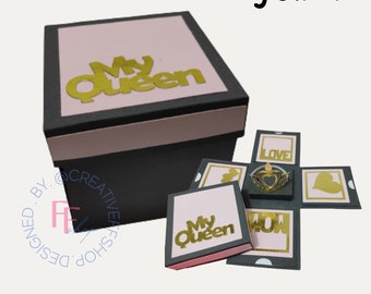 Caja de explosión, caja de corona, plantilla de caja svg, archivos svg para Cricut y Silhouette