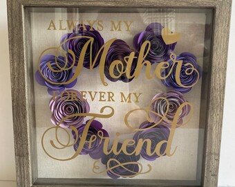 Personalized Floral Shadow Box, Personalized Shadoe Box with Flowers, Flower Heart Shadow Box, Floral Shadow Box, Mom Shadow Box