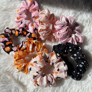 Halloween Mini Scrunchies | Fall Autumn Pumpkins Bats Ghosts | Scrunchie Hair Tie | Elastic | Handmade Scrunchy | Mini Sized | Gifts for Her