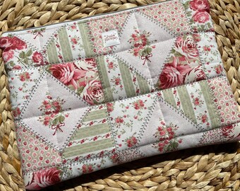 Puffy Quilted Laptop Sleeve for MacBook, Aesthetic, iPad, Computer Bag, Gift for Her | Cheater Quilt Pink and Green
