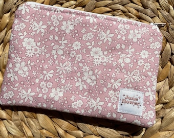 Quilted Handmade Small Zipper Pouch | 7x5” Wallet | Liberty Pink Floral