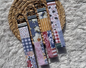 Handmade Fabric Keychain Wristlet | 7 inch Fabric Key Fob with Metal Hardware | Cute Key Holder, Lightweight Keychain