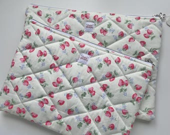 Puffy Quilted Laptop Sleeve for MacBook, Aesthetic, iPad, Protective Computer Bag Case, Gift for Her | Stawberries and Cream