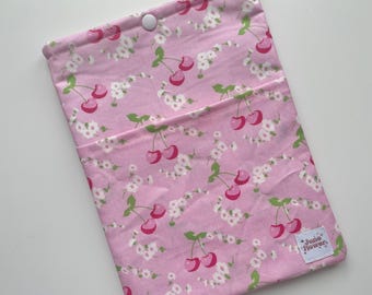 Book Sleeve | Snap Closure | Book Cover Cozy | Flower Book Pouch |Padded Protector |Kindle Sleeve |Book Lovers Gift | Coquette Pink Cherry