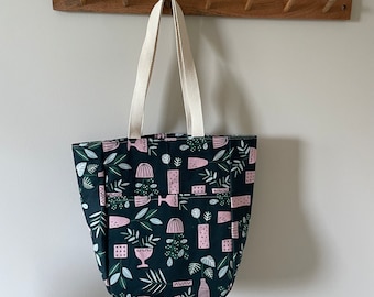 Canvas Tote Bag | Messenger Bag | Cotton Handbag | Market Bag | Woman's Shopping Book Tote | Houseplants