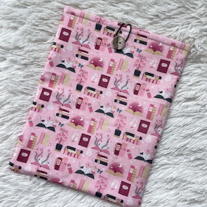 Book Sleeve | Button Closure | Book Cover Cozy | Flower Book Pouch |Padded Protector |Kindle Sleeve |Bookish Lovers Gift | Pink Bookshelf