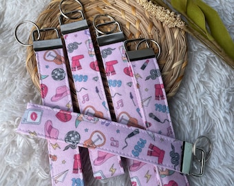 Handmade Wristlet Keychain | Fabric Wrist Key Fob | Gift for Her | Lanyards | Car Key Fob for House Keys | Keyring | Swiftie Eras Pink
