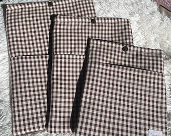 Book Sleeve | Snap Closure | Book Cover Cozy | Flower Book Pouch |Padded Protector |Kindle Sleeve |Book Lovers Gift | Espresso Gingham