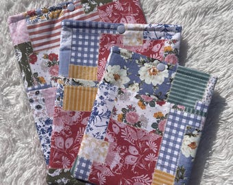 Floral Book Sleeve with Snap Closure | Padded Protector | Fabric E-Reader, Paperback & Hardcover Case | Book Lovers Gift Patchwork Scrapbook