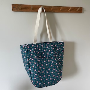fourre-tout | sac messager | Sac à main en coton | Sac de marché | Cartable Shopping Book pour femme | Rose jardin métallique et vert