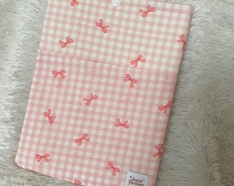 Book Sleeve | Button Closure | Book Cover Cozy Flower Pouch |Padded Protector |Kindle Sleeve |Book Lovers Gift | Coquette Gingham Pink Bows