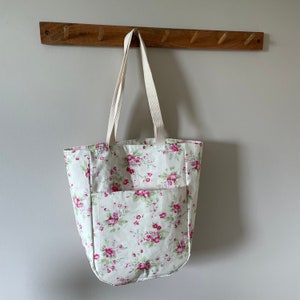 fourre-tout | sac messager | Sac à main en coton | Sac de marché | Cartable Shopping Book pour femme | Vert Rose Floral cottage