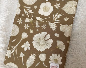 Book Sleeve | Button Closure | Book Cover Cozy | Flower Book Pouch |Padded Protector |Kindle Sleeve |Book Lovers Gift | Pressed Flowers
