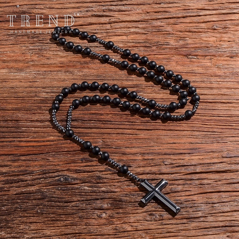 Mens black outlet rosary necklace