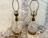 Set of 2 Small Waterford Crystal Lamps Brass With Shades READ