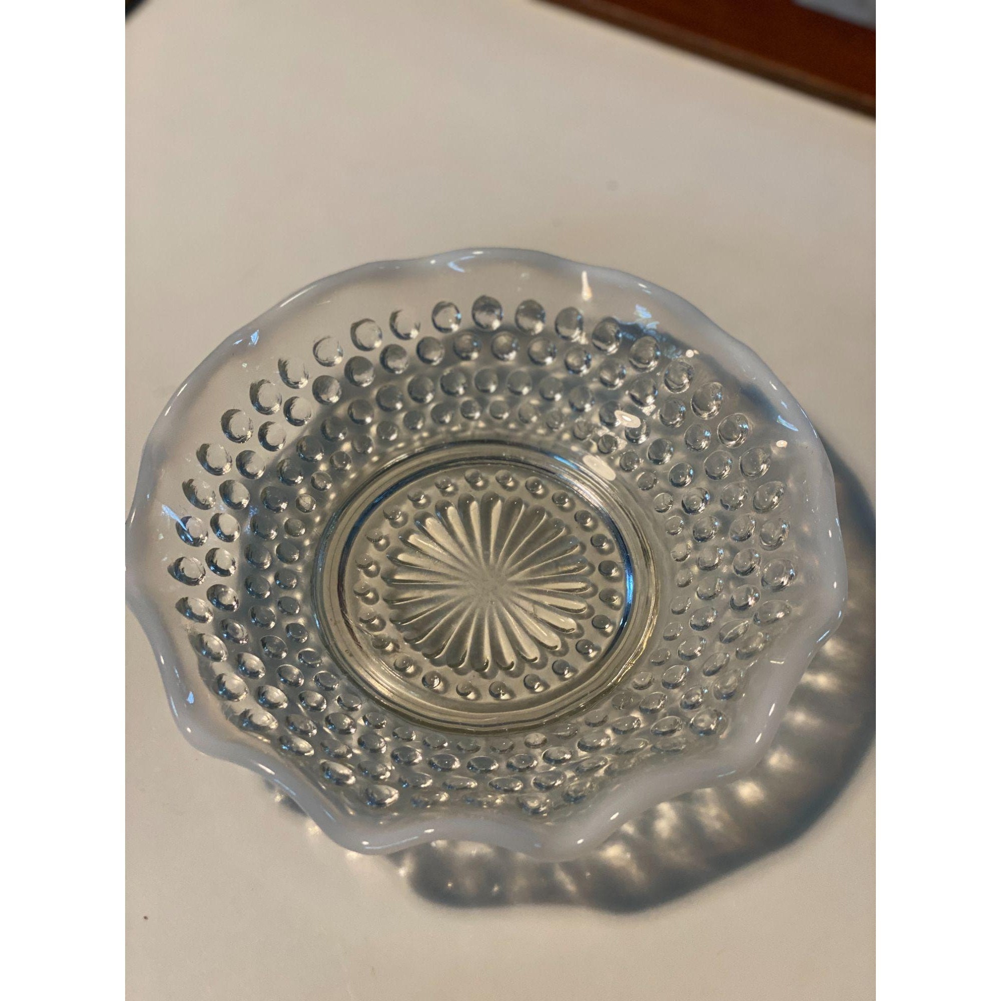 Clear Hobnail Dish with White Rim beautiful Fenton Vintage Etsy