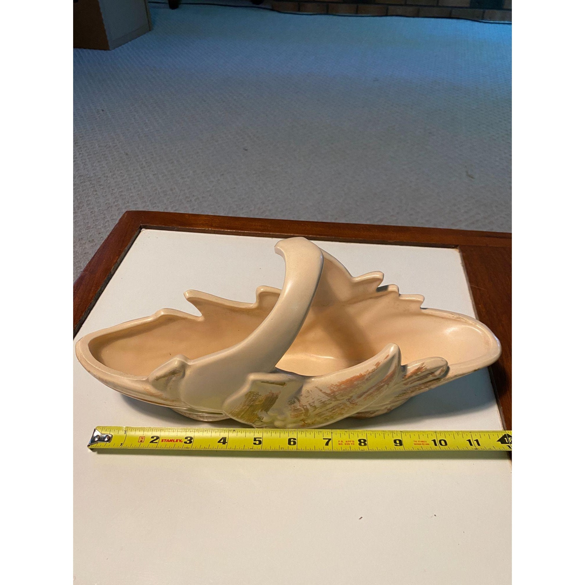 Vintage Hull Pottery Handle Basket Planter Beige Matte/ Gold Etsy