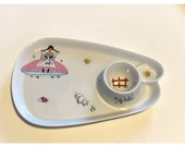 RARE Limoges France Pegase French Girl Plate Dish with Egg Cup, Porcelain, EUC