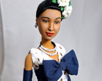 OOAK Billie Holiday Art Doll, Old Hollywood Barbie Celebrity Realistic Repaint