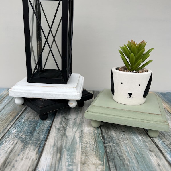 Farmhouse Style Distressed 5-inch Square Wood Riser for Candles and more