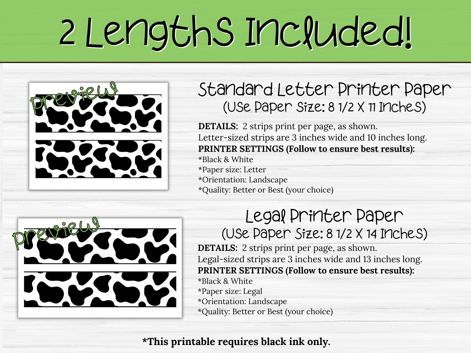 Cow Print Bulletin Board Border Black Ink Printable Trim Instant