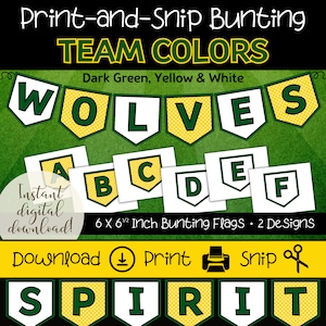 Green & Yellow Gold Bunting Banner Flags | Printable School Spirit Signs | Sports Team Banners | Classroom Bunting Banners | School Colors
