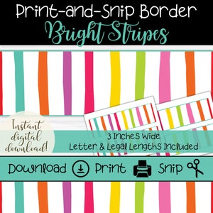 Bright Stripes Bulletin Board Border | Printable Classroom Border Strips | Vivid Pink, Yellow & Blue Stripes | Cute Border for Teachers