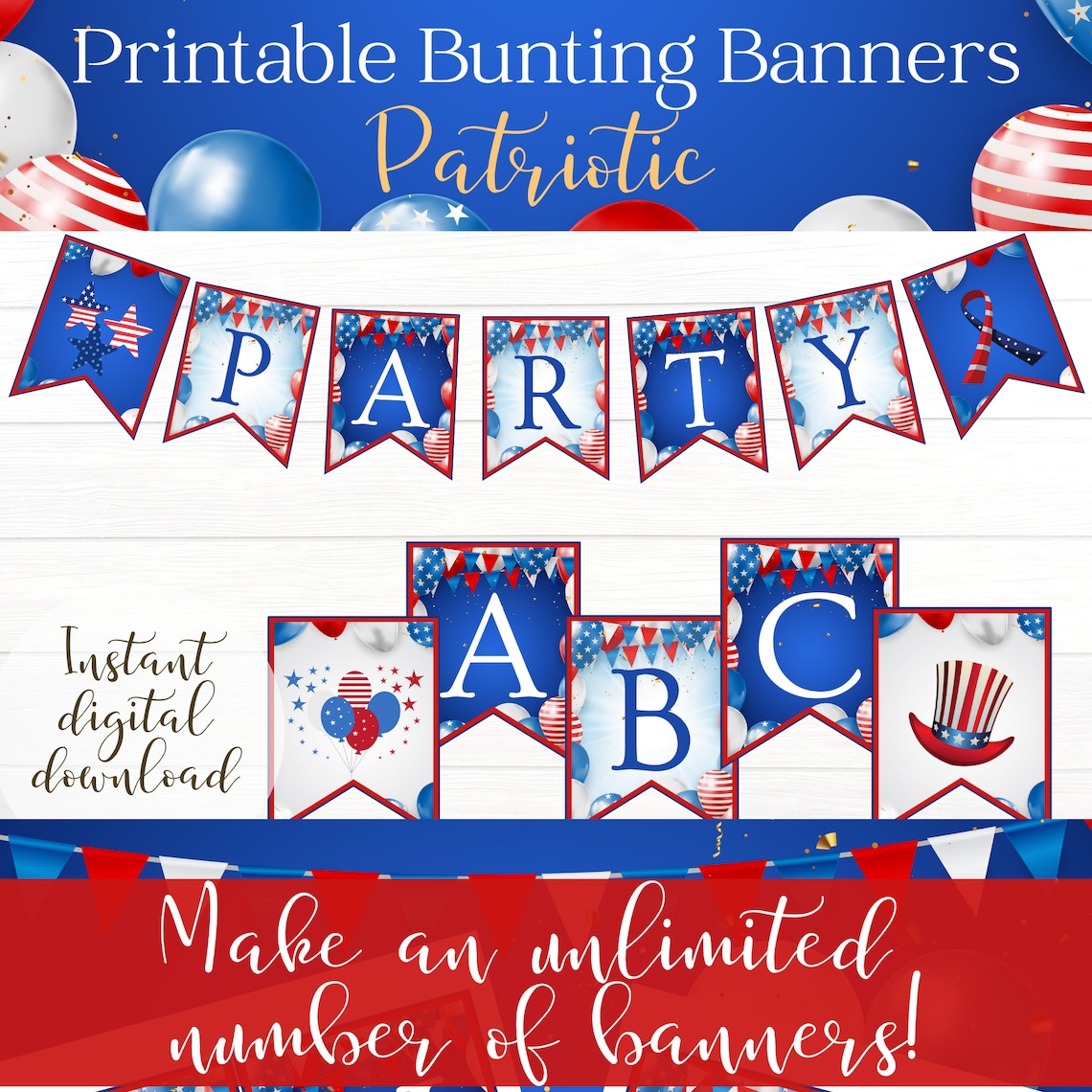 Printable Patriotic Bunting Banner Flags in America-themed - Etsy