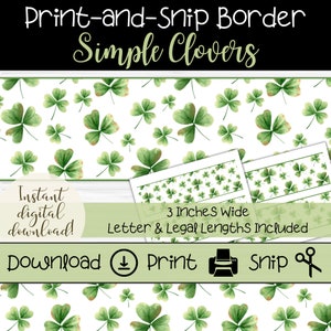 St. Patrick&#39;s Day Border for Classroom Bulletin Boards, Printable Watercolor Clover Trim for Teacher&#39;s Holiday Boards, Signs, and Displays