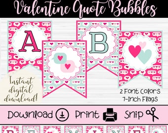 Valentine's Day Bunting Banner | Pink & Seafoam Flags (Digital Download)