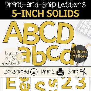 Cartas de tablón de anuncios de color amarillo dorado / Conjunto de letras de oro imprimibles / Cartas de tablero de aula / Letreros y pancartas de 5 pulgadas / Cartas de visualización