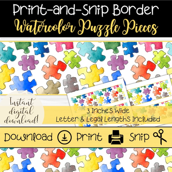 Puzzle Pieces Bulletin Board Border: Autism Awareness Classroom Decor (Digital Download)