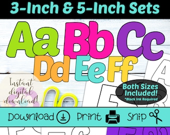 Printable Pinnwand Buchstaben | 3-Zoll- und 5-Zoll-Buchstaben-Sets | Lehrerbrief | DIY Schild und Banner Buchstaben | Schwarze Tinte druckbare Buchstaben