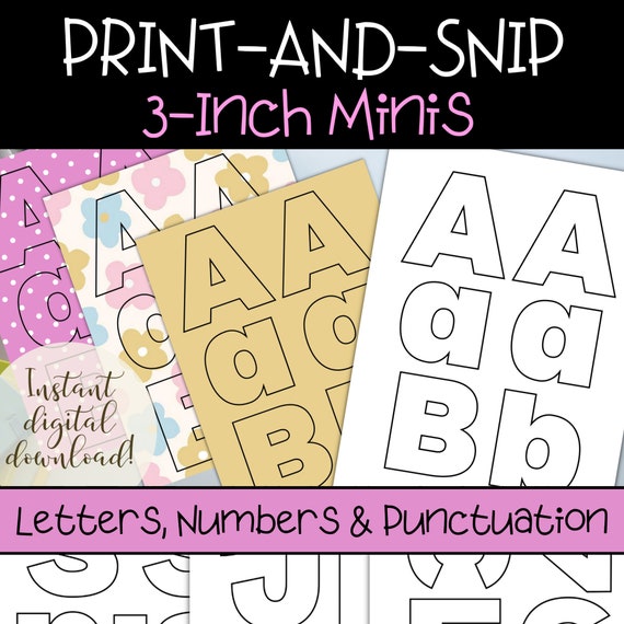 Printable Letters & Numbers Mini Letter Set Teacher Letters Black Ink  Letter Outlines Poster Letters Small Letters DIY Signs 