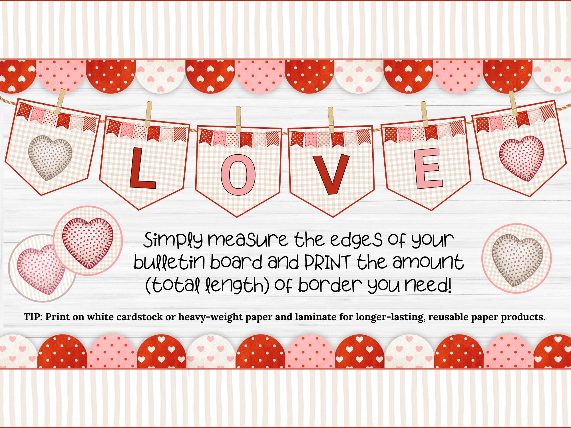 ヴィンテージバレンタイン掲示板セット | ハートの飾りとボーダー（デジタルダウンロード） - Etsy 日本, image size:2000x1500