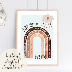 Inclusion and Cultural Diversity Boho Rainbow Digital Print, Printable Classroom Poster Decor for Teachers, Celebrating Diversity in Schools
