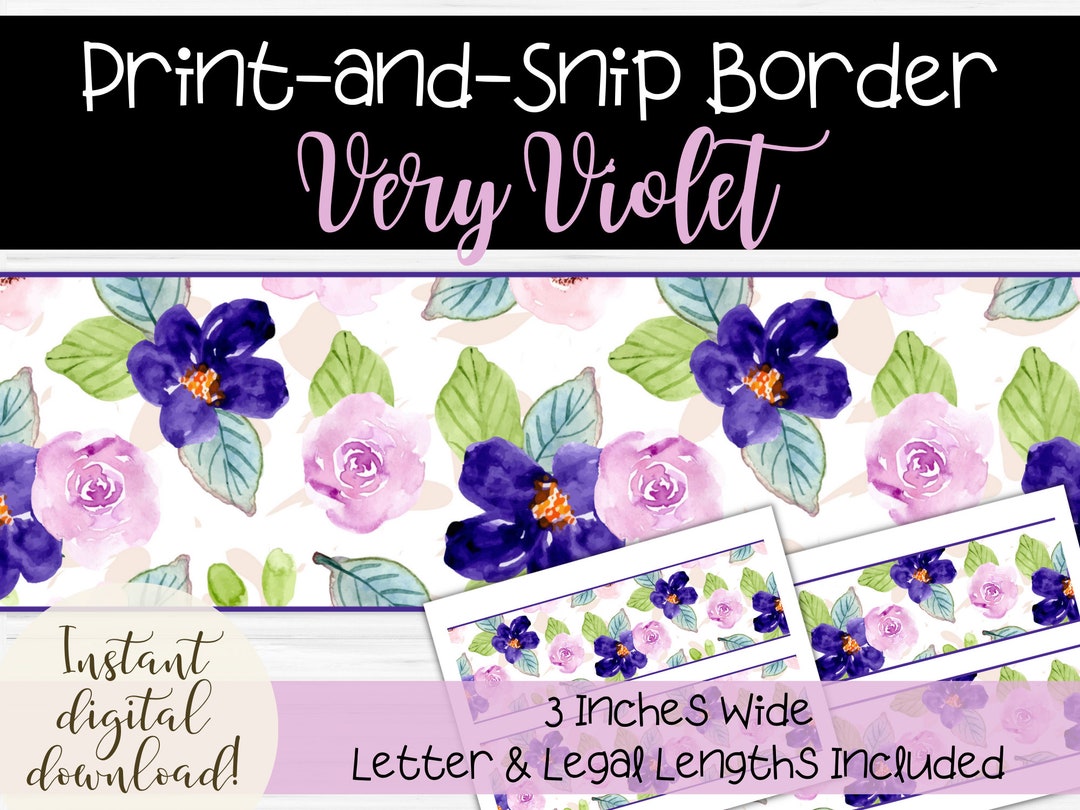 Purple Violets Bulletin Board Border Printable Trim for Etsy