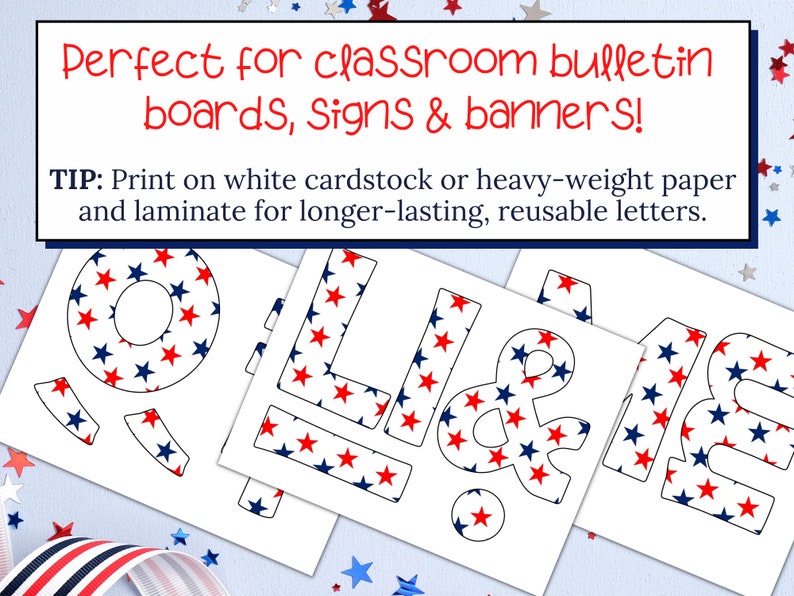 Printable Bulletin Board Letters for Patriotic Holidays With Red and